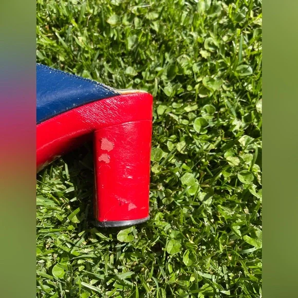 70s Vintage Red White and Blue Platform Clogs - Picture 3 of 14